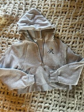 Womens Lululemon Gray scuba Hooded Half-Zip Sweatshirt with Crown R Logo